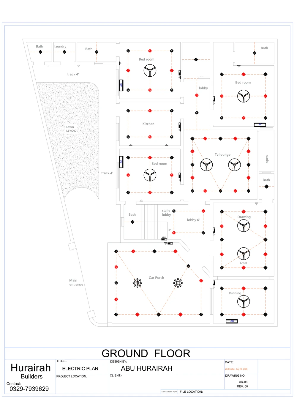 Ground Floor Electric Plan drawing sheet for the Contemporary Residence project, shown with its original title block