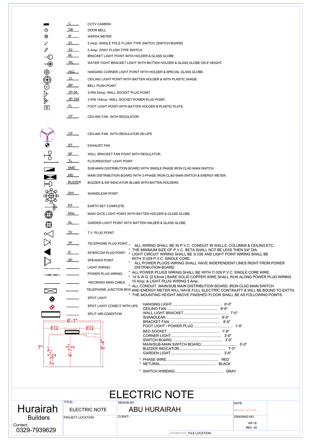 Electric Notes drawing sheet for the Contemporary Residence project, shown with its original title block