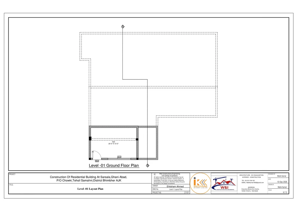 Level 1 floor layout plan drawing of the residential building