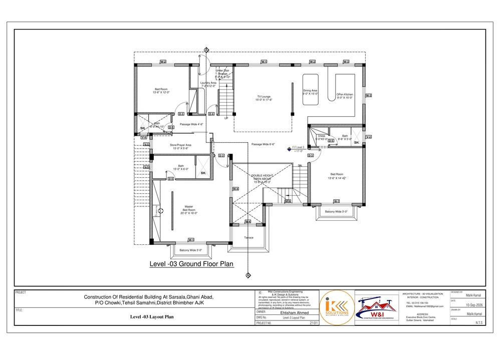 Level 3 floor layout plan drawing of the residential building