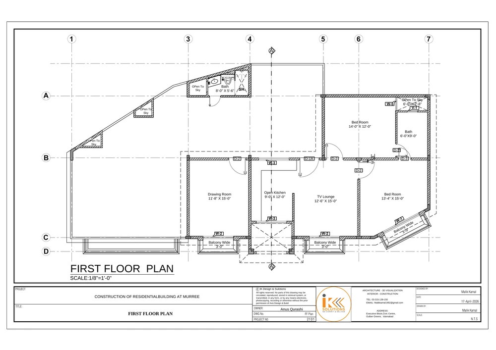 First Floor Plan drawing sheet for the Residential Building, Murree project, shown with its original title block