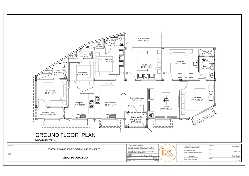 Ground Floor Furniture Plan drawing sheet for the Residential Building, Murree project, shown with its original title block