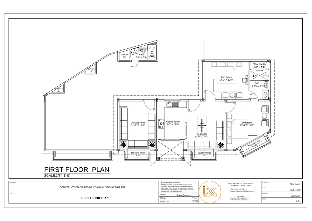 First Floor Furniture Plan drawing sheet for the Residential Building, Murree project, shown with its original title block
