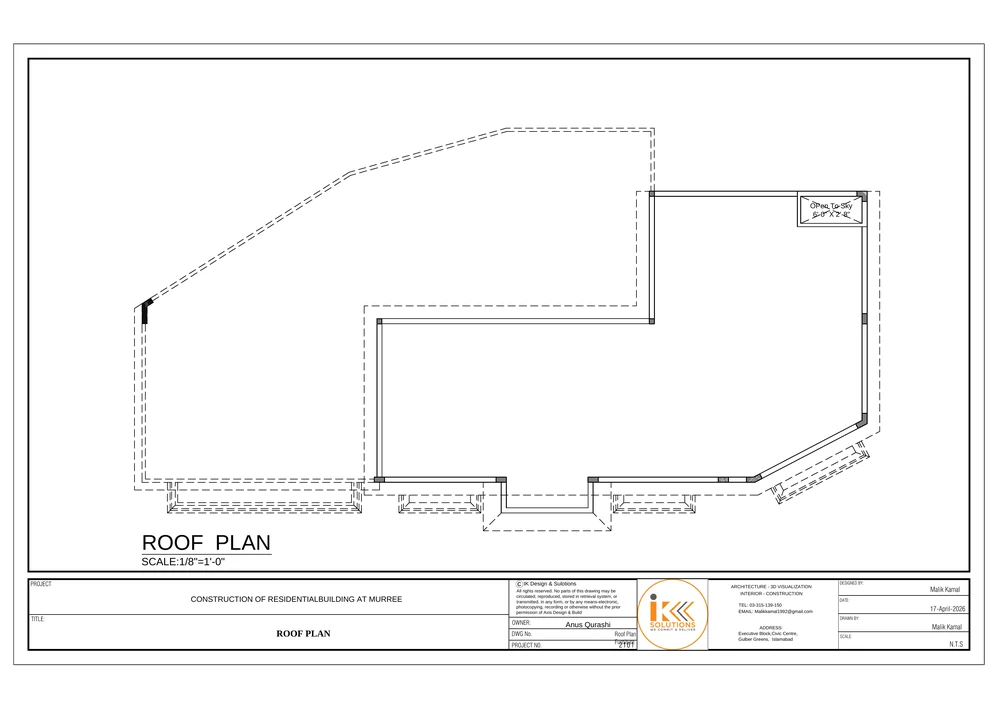 Roof Furniture Plan drawing sheet for the Residential Building, Murree project, shown with its original title block